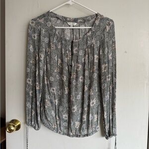 Lucky Brand Gray Long Sleeve Tie Front Blouse
